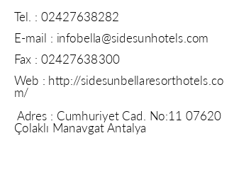 Bella Resort Hotel & Spa iletiim bilgileri